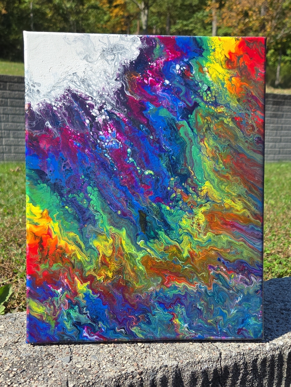 Hand-Poured Abstract Rainbow Fluid Art Canvas Vibrant Multicolor Home Art 11x14